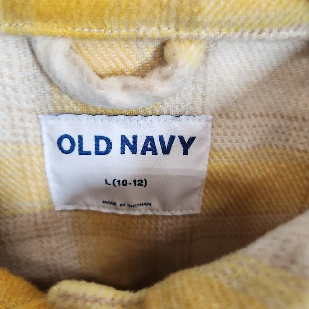 NWT Old Navy Girls Plaid Soft-Brushed Utility Shacket in Yellow Plaid Size L (10